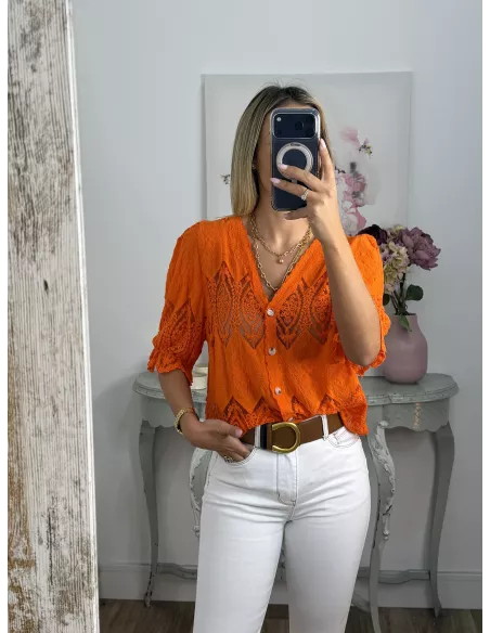 Chaqueta encaje naranja abotonada