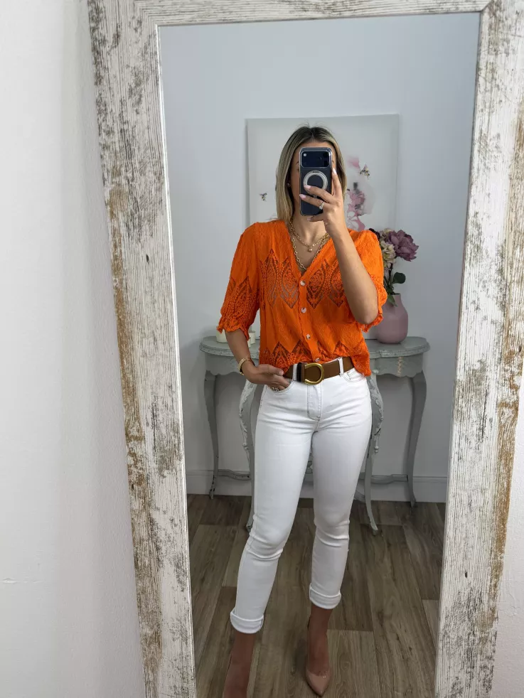 Chaqueta encaje naranja abotonada