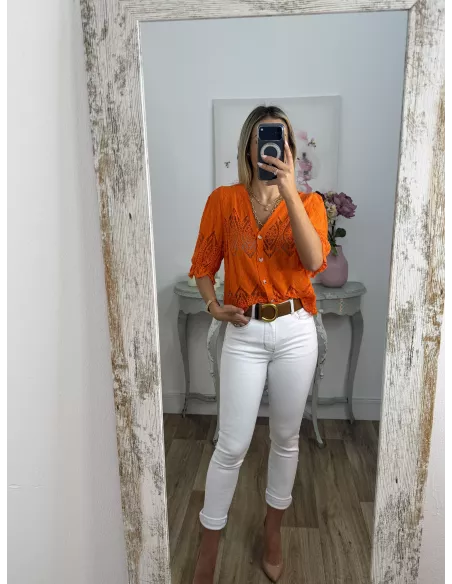 Chaqueta encaje naranja abotonada
