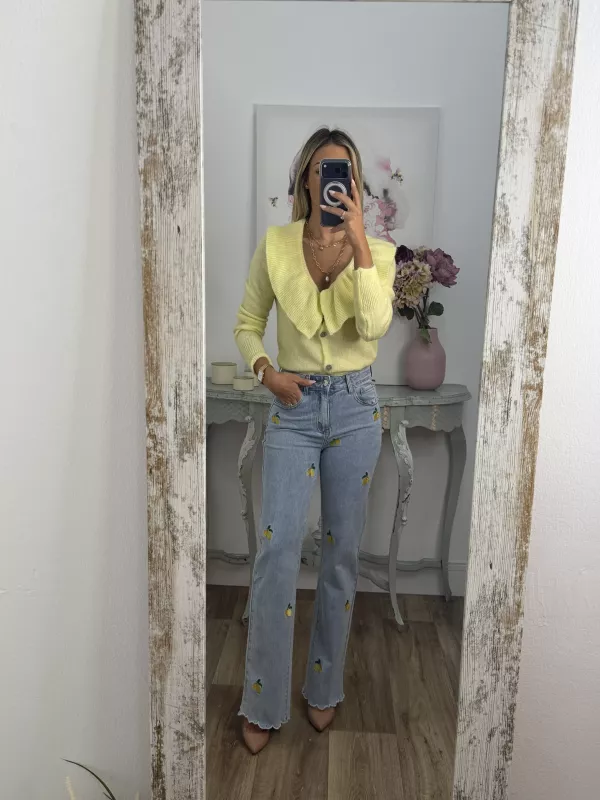 Jeans denim limones bordados