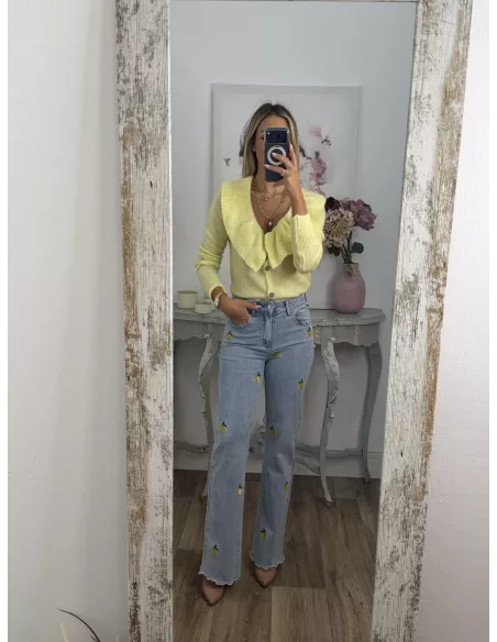 Jeans denim limones bordados