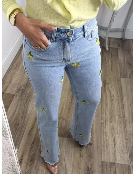 Jeans denim limones bordados