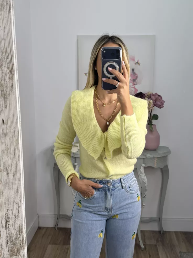 Jeans denim limones bordados