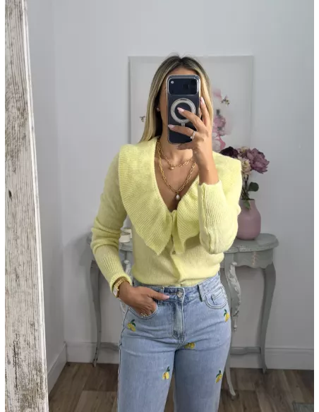 Jeans denim limones bordados