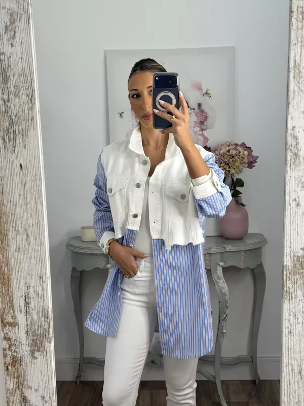 Camisa vaquero blanco con rayas azul