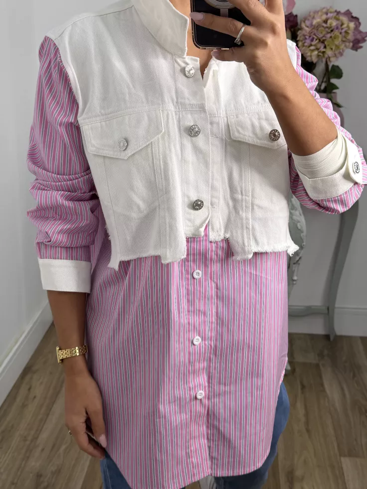 Camisa vaquero blanco con rayas rosa