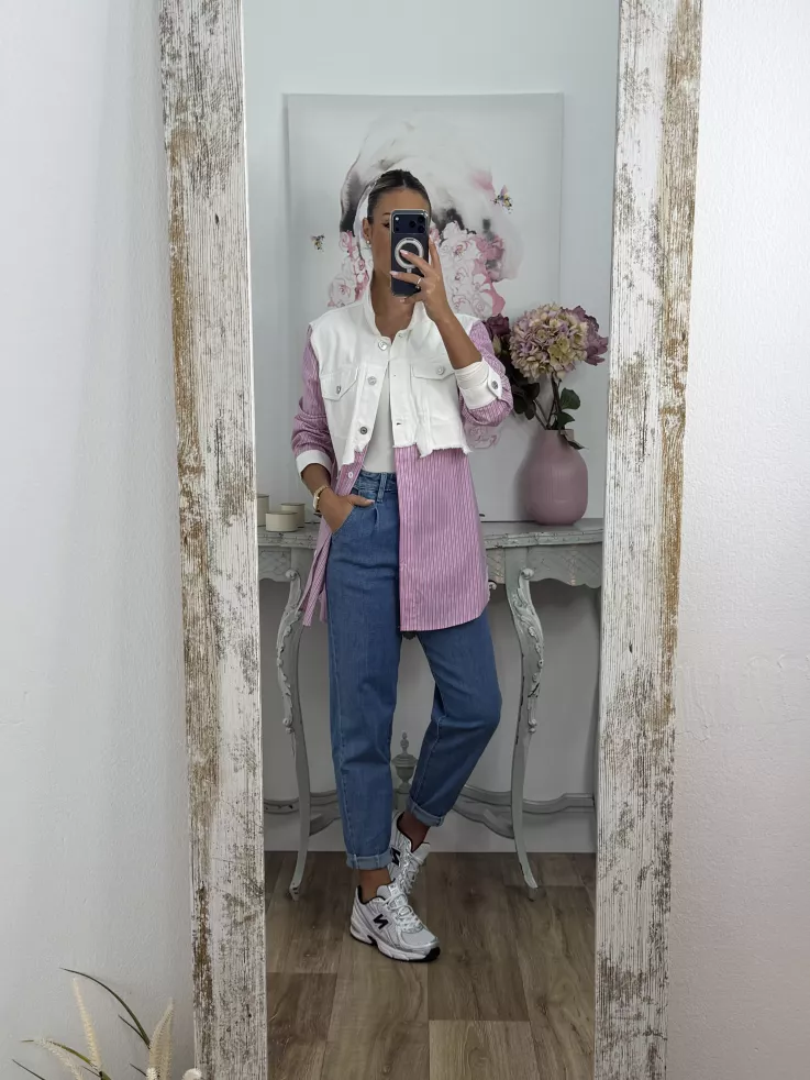 Camisa vaquero blanco con rayas rosa