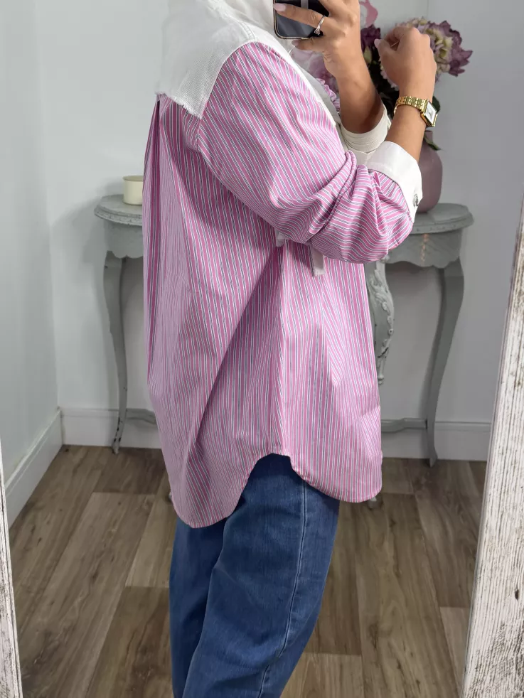 Camisa vaquero blanco con rayas rosa