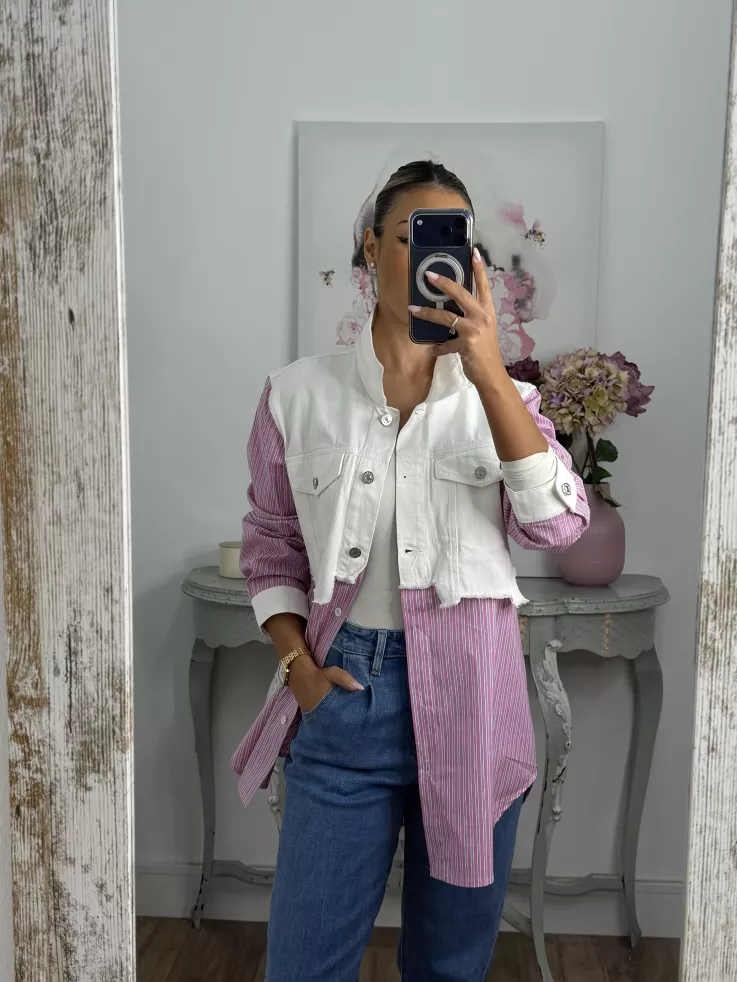 Camisa vaquero blanco con rayas rosa