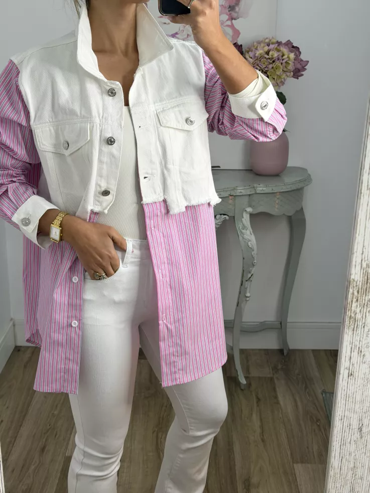 Camisa vaquero blanco con rayas rosa