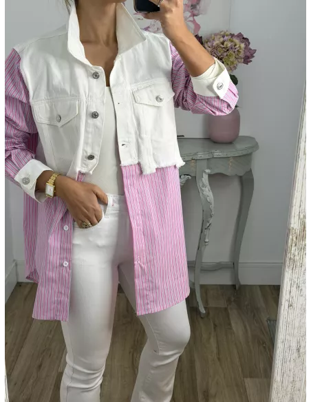 Camisa vaquero blanco con rayas rosa