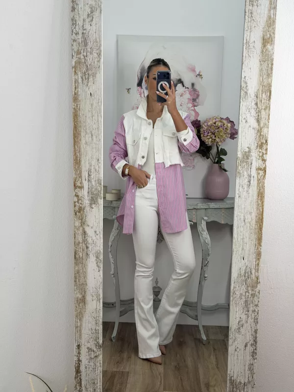 Camisa vaquero blanco con rayas rosa