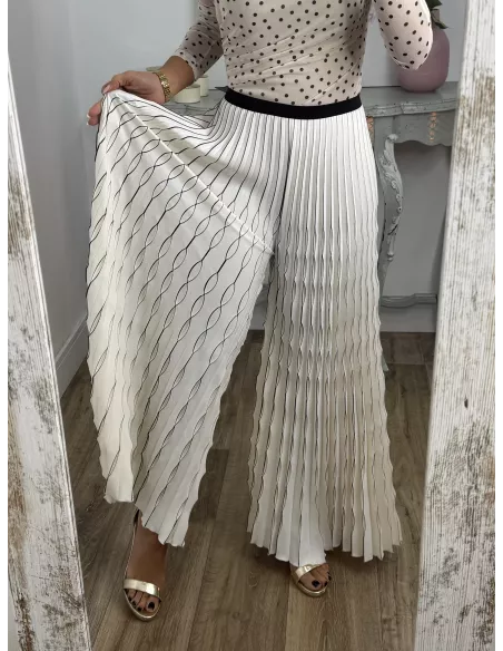 Pantalón plisado hueso y negro