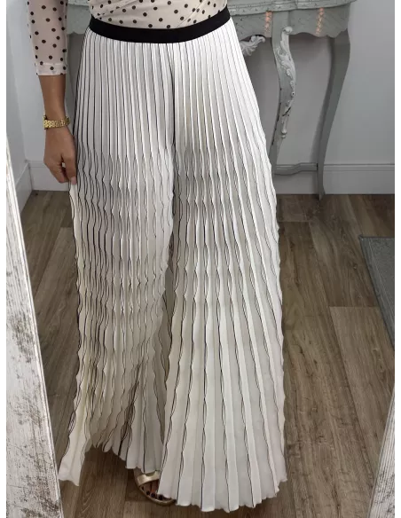 Pantalón plisado hueso y negro
