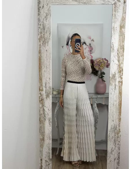 Pantalón plisado hueso y negro