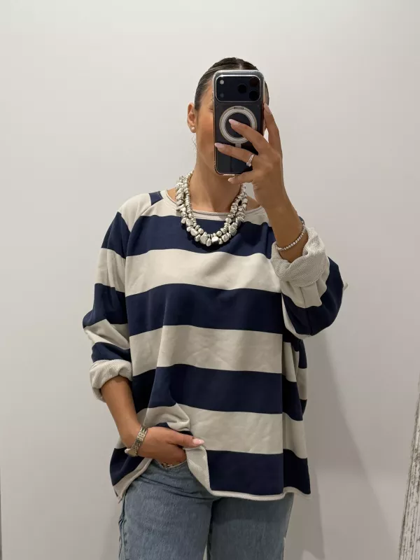 Sudadera Rayas azul marino y arena