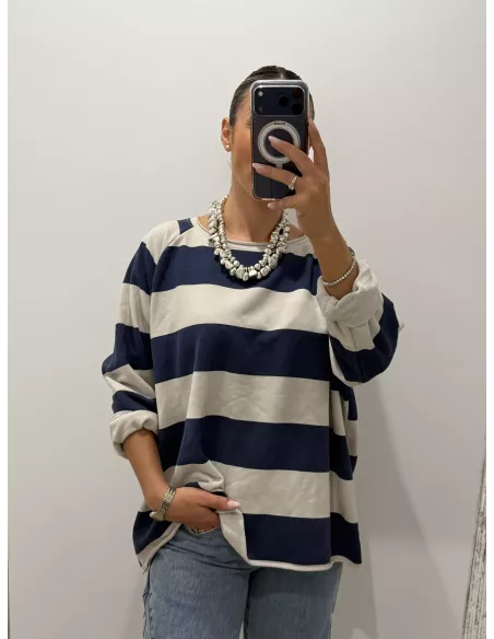 Sudadera Rayas azul marino y arena