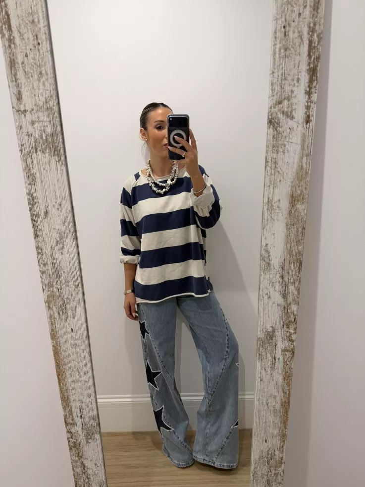 Sudadera Rayas azul marino y arena