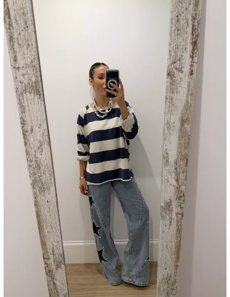 Sudadera Rayas azul marino y arena