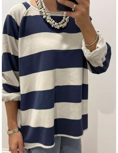 Sudadera Rayas azul marino y arena