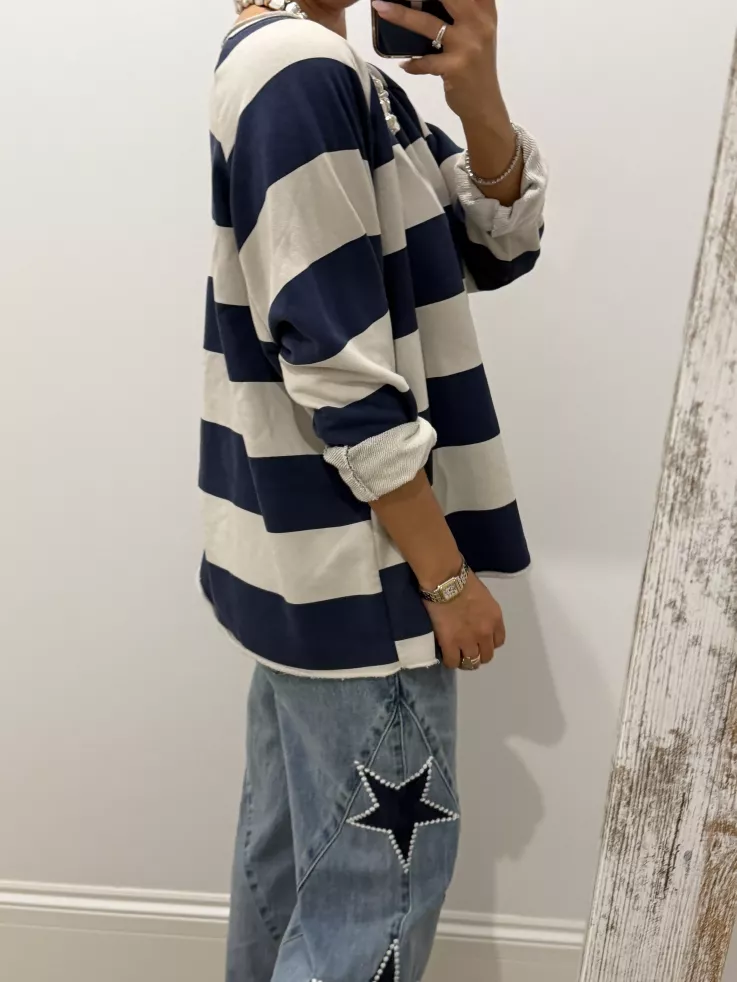 Sudadera Rayas azul marino y arena
