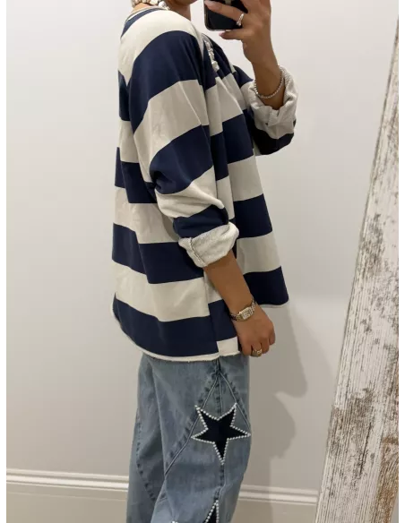 Sudadera Rayas azul marino y arena