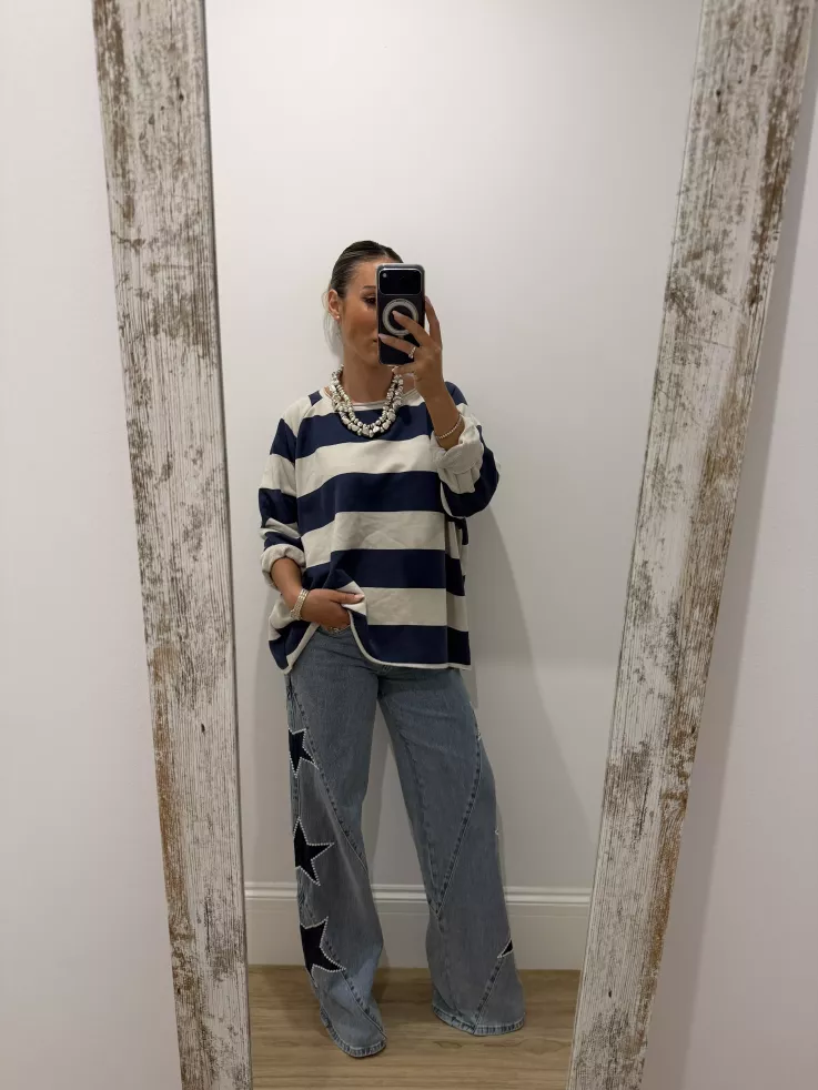 Sudadera Rayas azul marino y arena