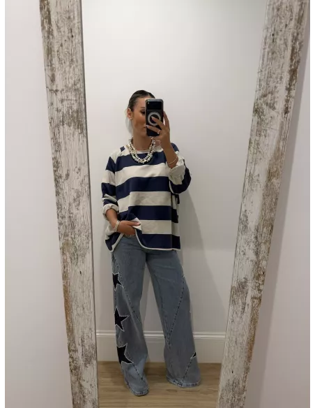 Sudadera Rayas azul marino y arena