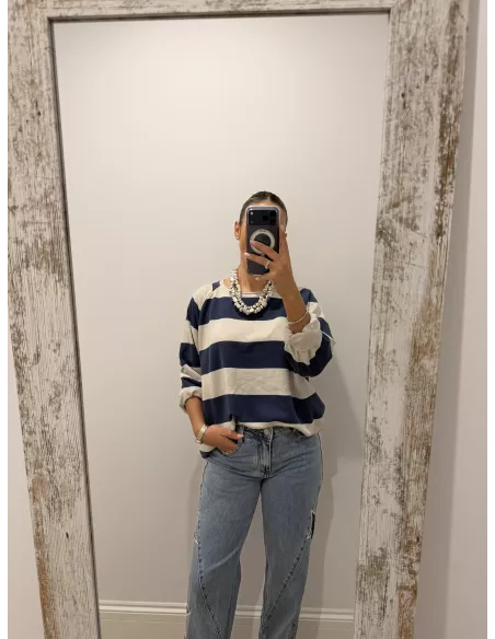 Sudadera Rayas azul marino y arena