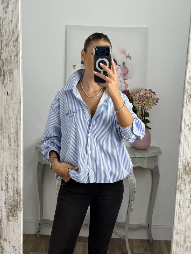 Camisa Bomber de rayas letras New York