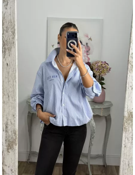 Camisa Bomber de rayas letras New York