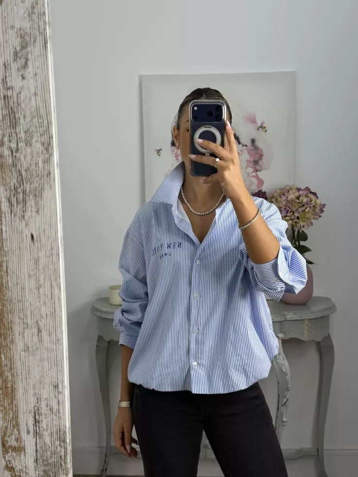 Camisa Bomber de rayas letras New York