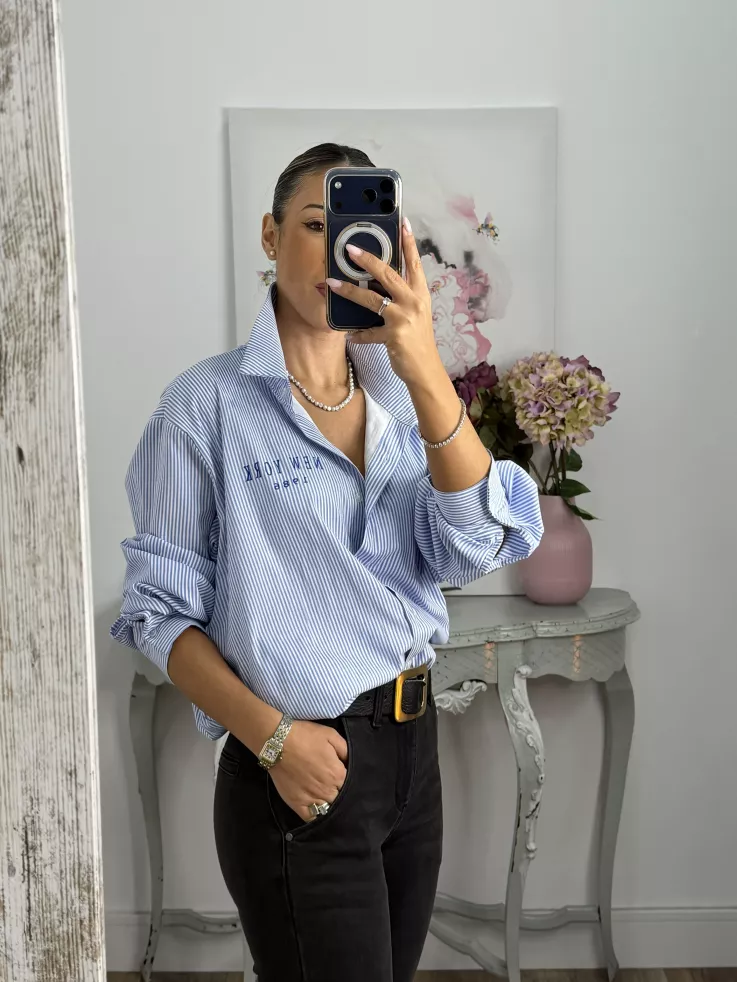 Camisa Bomber de rayas letras New York