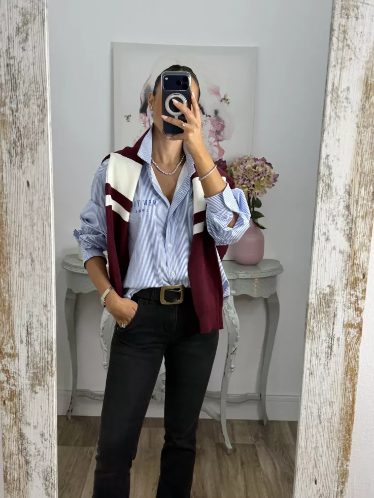 Camisa Bomber de rayas letras New York