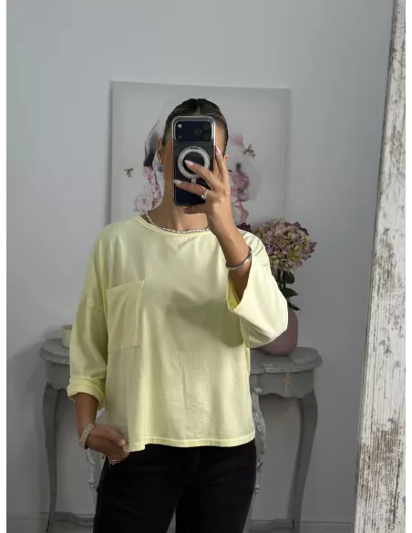 Camiseta Algodón bolsillo amarilla