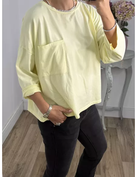 Camiseta Algodón bolsillo amarilla