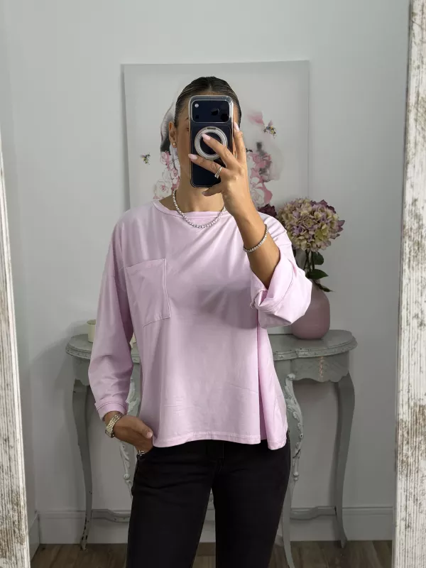Camiseta Algodón bolsillo rosa