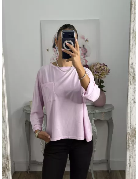 Camiseta Algodón bolsillo rosa