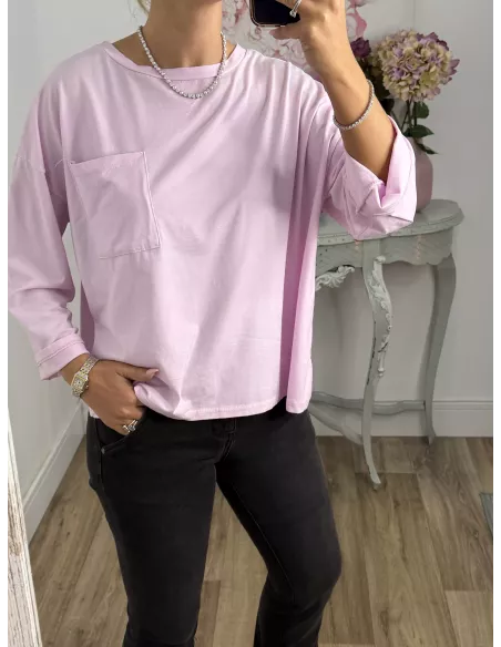Camiseta Algodón bolsillo rosa