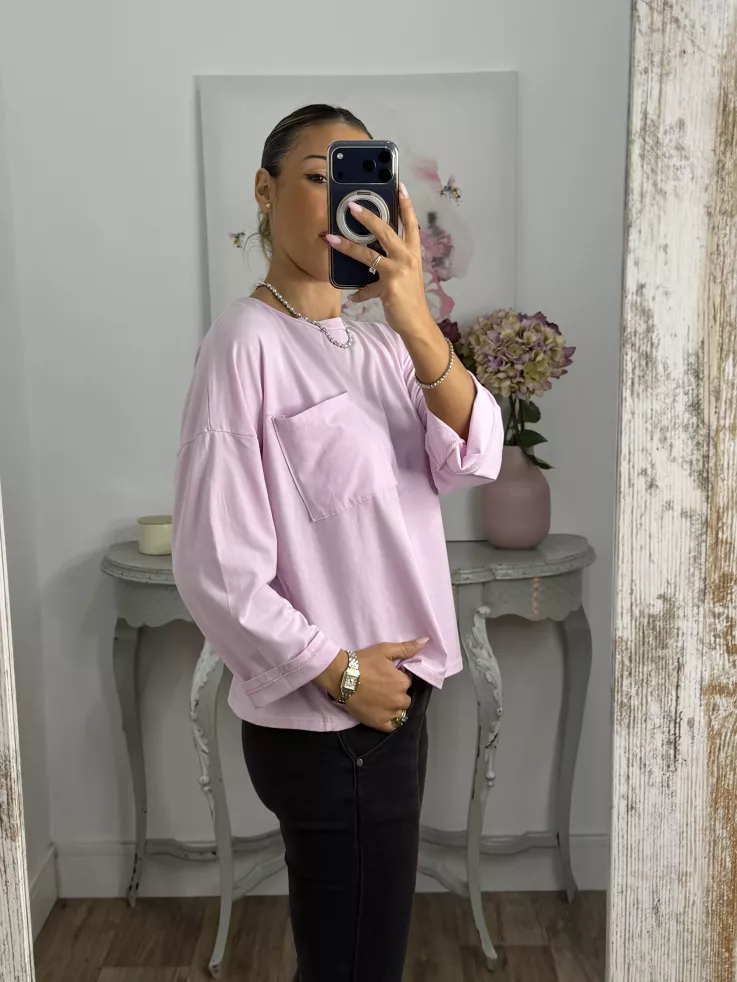 Camiseta Algodón bolsillo rosa