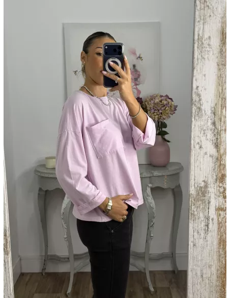 Camiseta Algodón bolsillo rosa