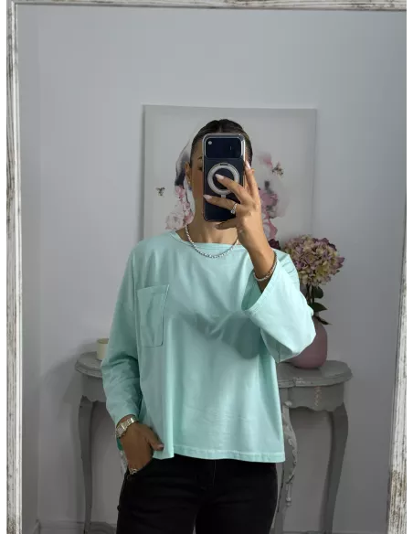 Camiseta Algodón bolsillo verdeagua