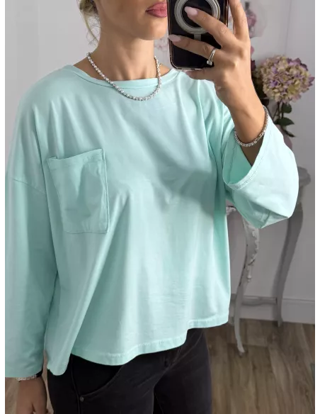 Camiseta Algodón bolsillo verdeagua