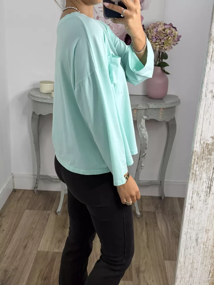 Camiseta Algodón bolsillo verdeagua