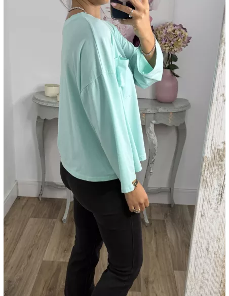 Camiseta Algodón bolsillo verdeagua