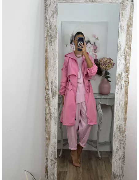 Cortavientos frunce cintura rosa