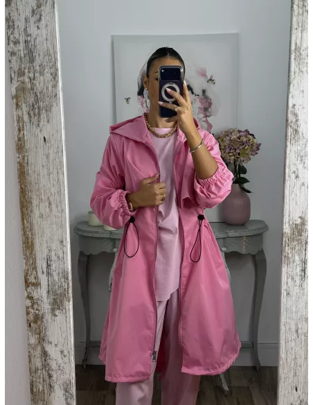 Cortavientos frunce cintura rosa