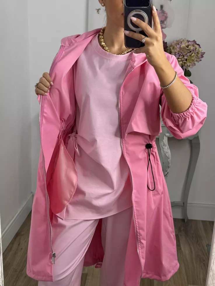 Cortavientos frunce cintura rosa