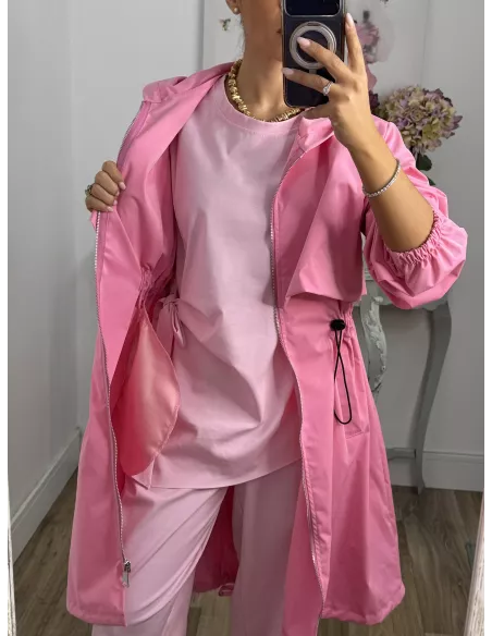 Cortavientos frunce cintura rosa