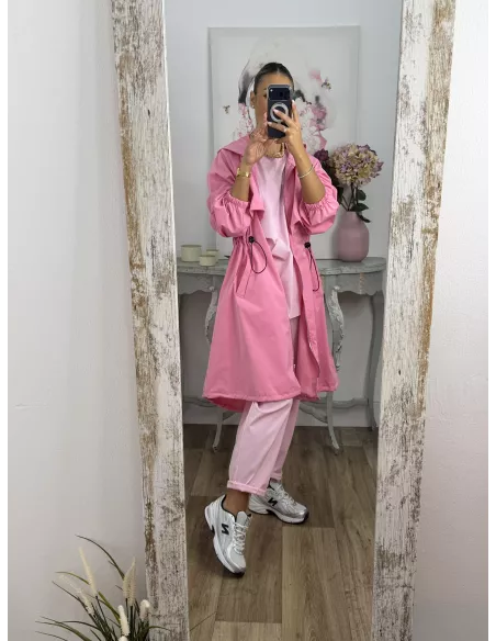 Cortavientos frunce cintura rosa